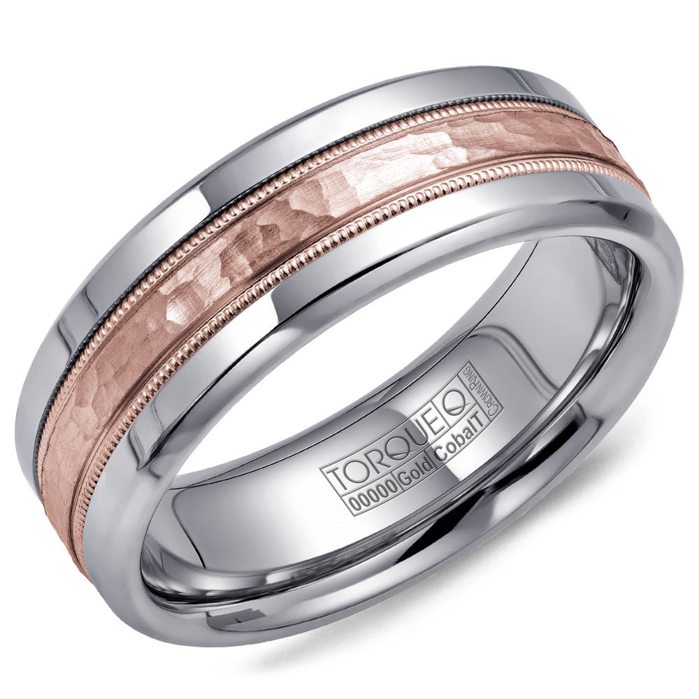 Torque Cobalt &amp; Gold Collection 7.5MM Wedding Band with Rose Gold Center CW003MR75