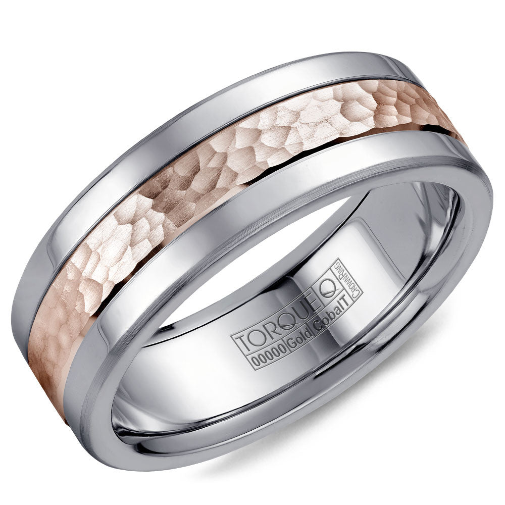 Torque Cobalt &amp; Gold Collection 7.5MM Wedding Band with Rose Gold Center CW005MR75