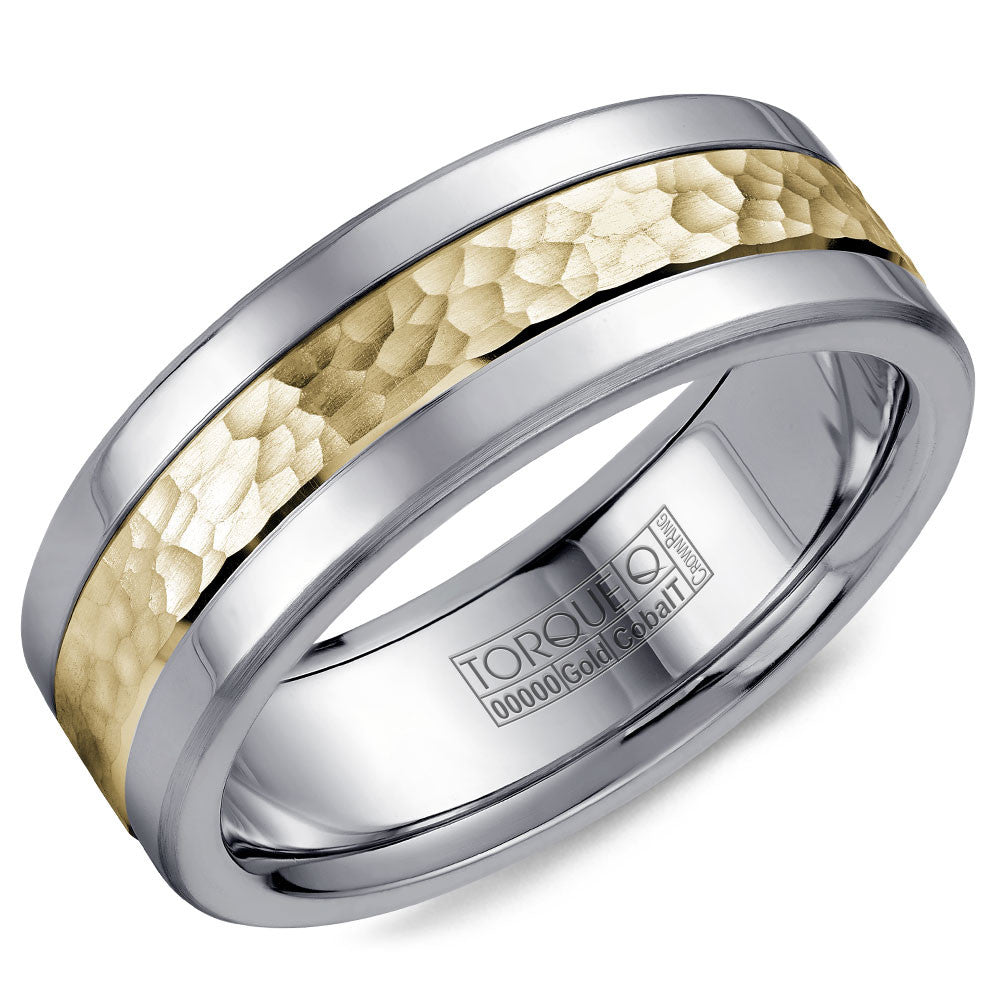 Torque Cobalt &amp; Gold Collection 7.5MM Wedding Band with Yellow Gold Center CW005MY75