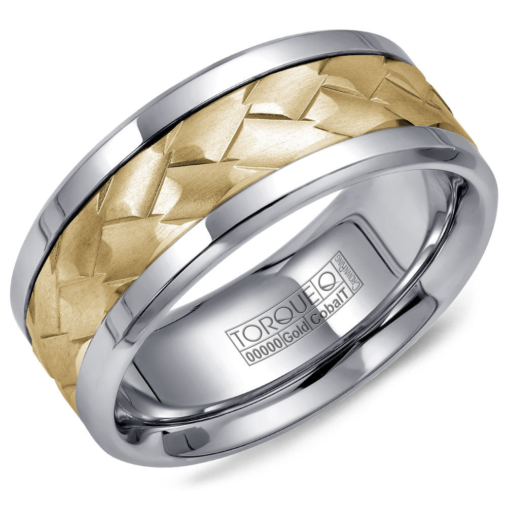 Torque Cobalt &amp; Gold Collection 9MM Wedding Band with Yellow Gold Center CW006MY9