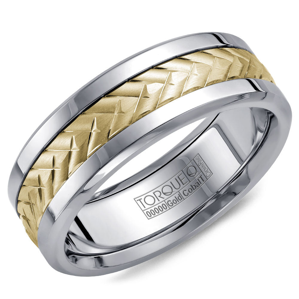 Torque Cobalt &amp; Gold Collection 7.5MM Wedding Band with Yellow Gold Center CW007MY75