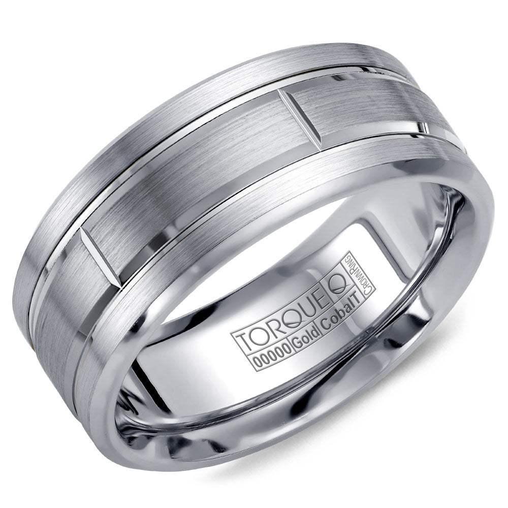 Torque Cobalt &amp; Gold Collection 9MM Wedding Band with White Gold Center CW008MW9
