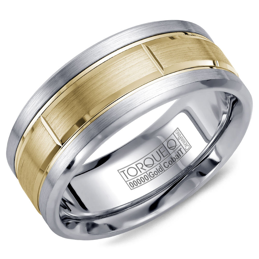 Torque Cobalt &amp; Gold Collection 9MM Wedding Band with Yellow Gold Center CW008MY9