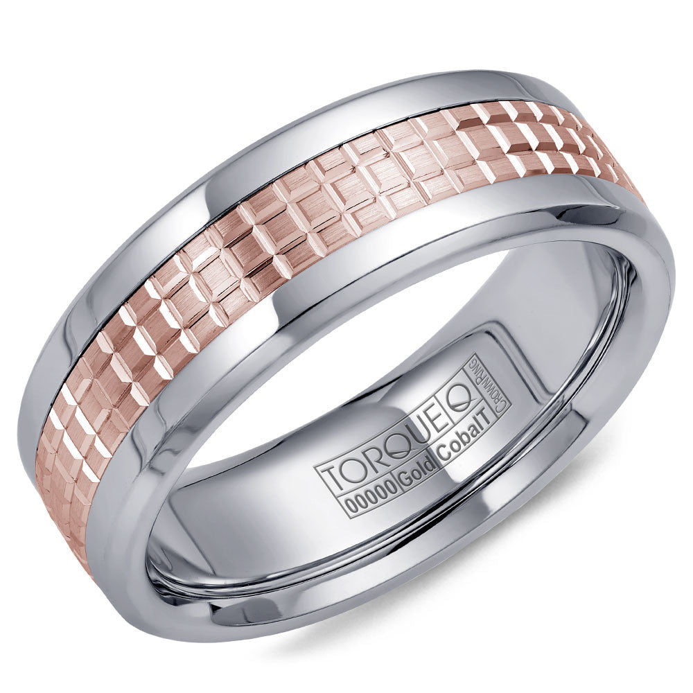 Torque Cobalt &amp; Gold Collection 7.5MM Wedding Band with Rose Gold Center CW009MR75