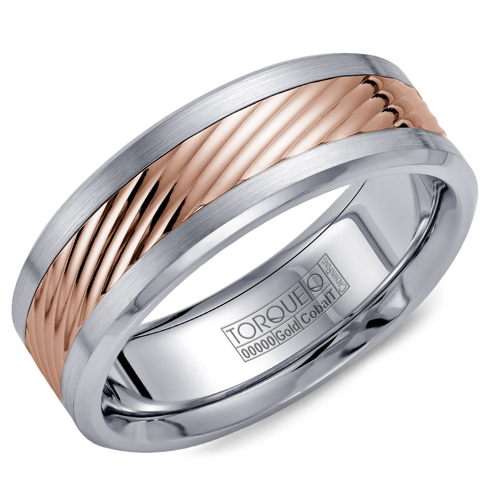 Torque Cobalt &amp; Gold Collection 7.5MM Wedding Band with Rose Gold Center CW015MR75