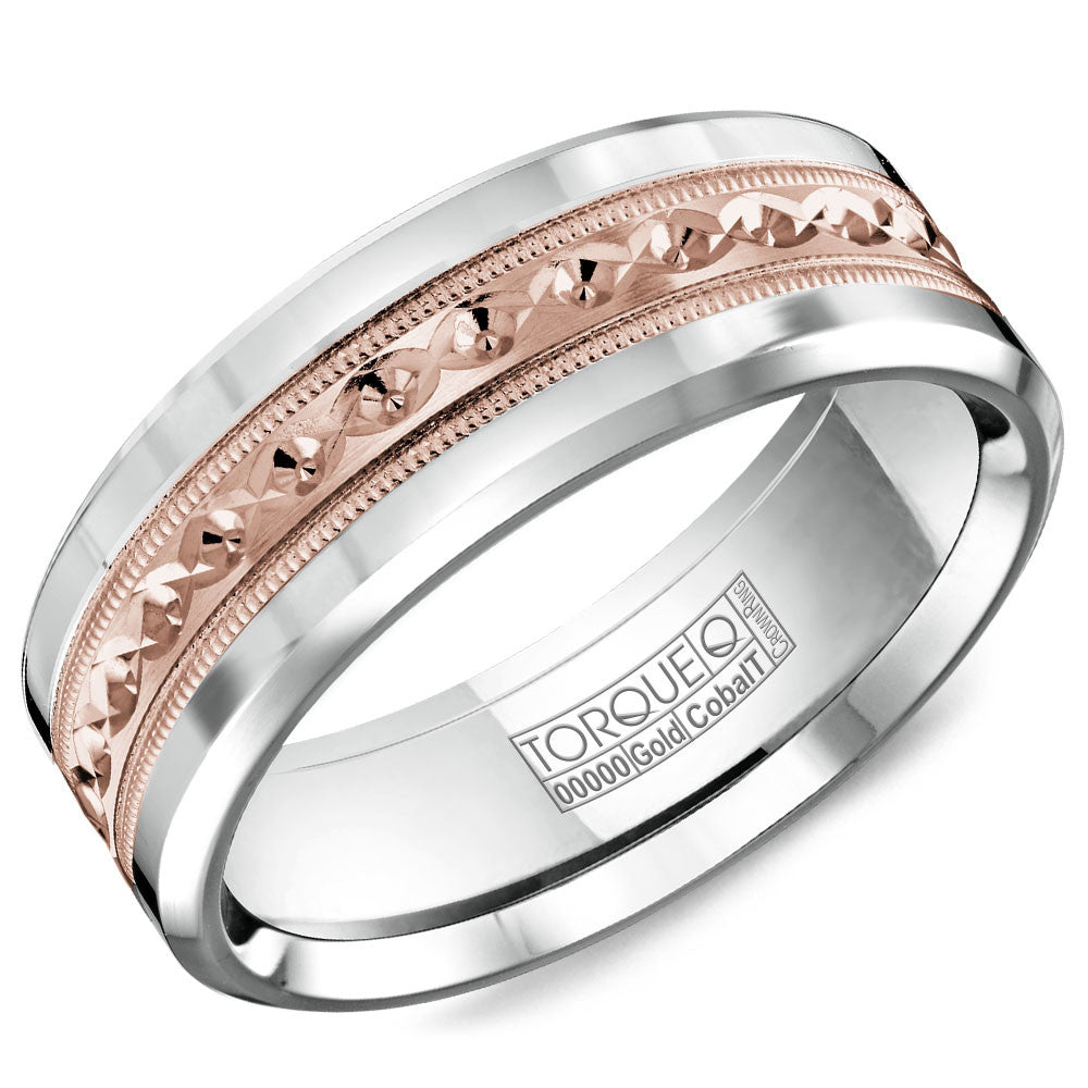 Torque Cobalt &amp; Gold Collection 7.5MM Wedding Band with Rose Gold Center CW016MR75