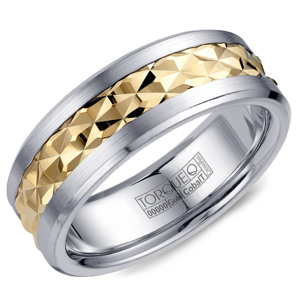 Torque Cobalt &amp; Gold Collection 7.5MM Wedding Band with Yellow Gold Center CW017MY75