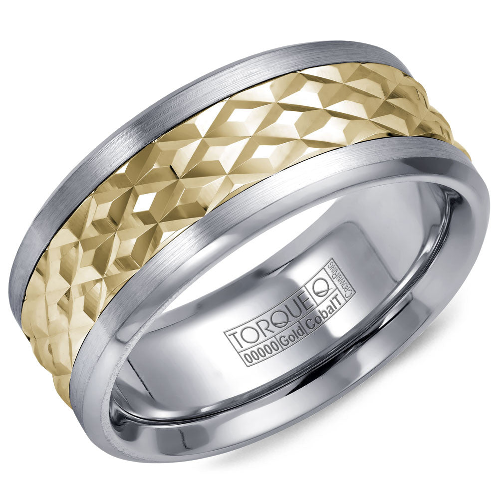 Torque Cobalt &amp; Gold Collection 9MM Wedding Band with Yellow Gold Center CW017MY9