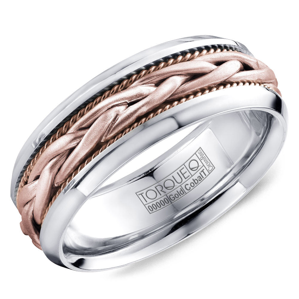 Torque Cobalt &amp; Gold Collection 7.5MM Wedding Band with Rose Gold Center CW019MRR75