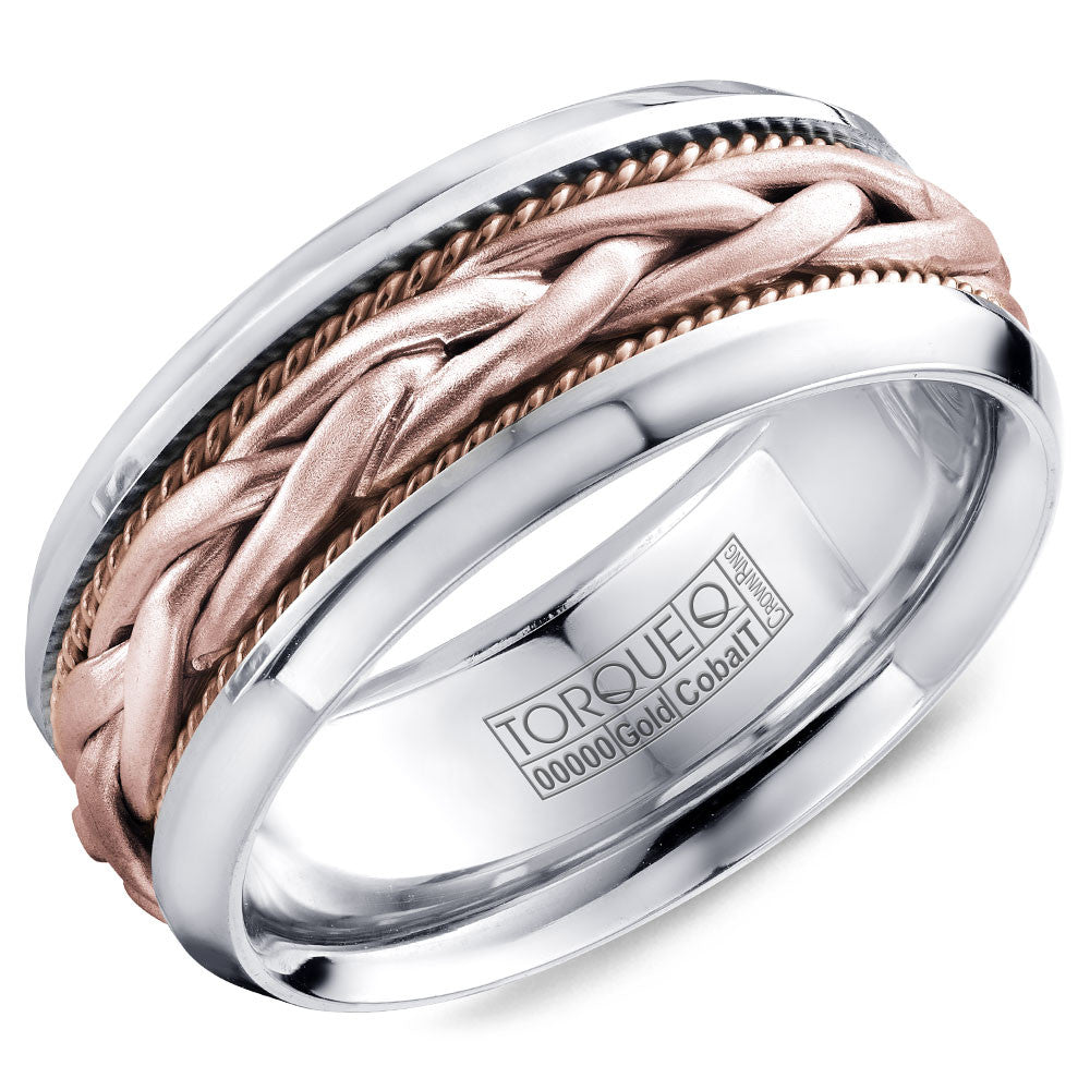 Torque Cobalt &amp; Gold Collection 9MM Wedding Band with Rose Gold Center CW019MRR9