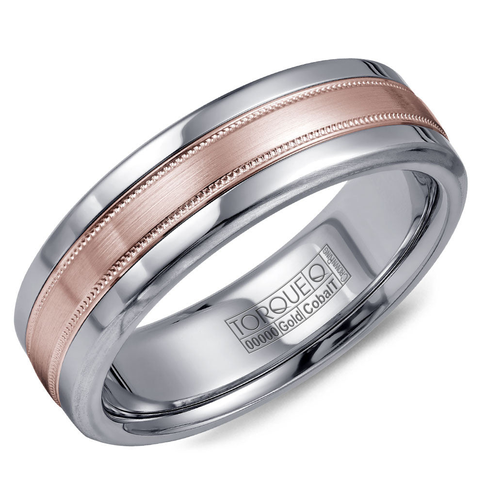 Torque Cobalt &amp; Gold Collection 6MM Wedding Band with Rose Gold Center CW020MR6