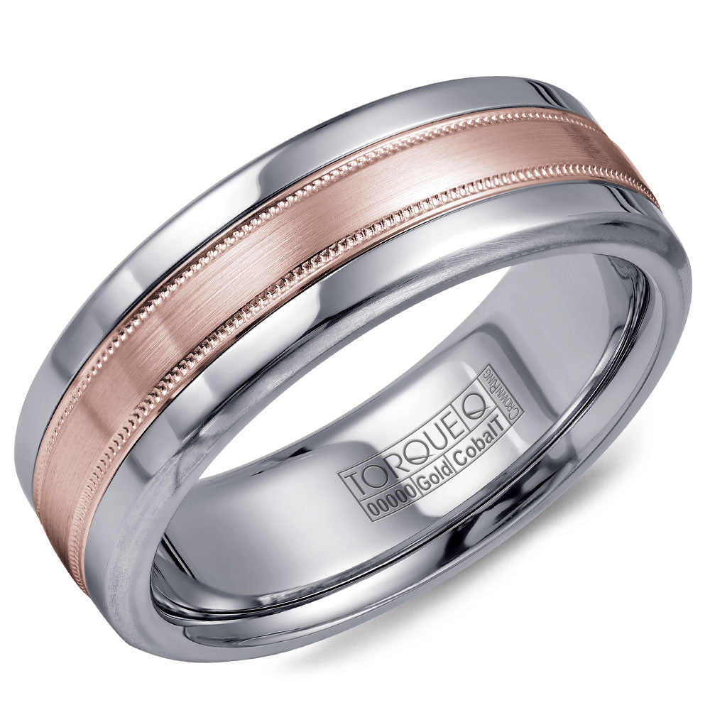 Torque Cobalt &amp; Gold Collection 7.5MM Wedding Band with Rose Gold Center CW020MR75