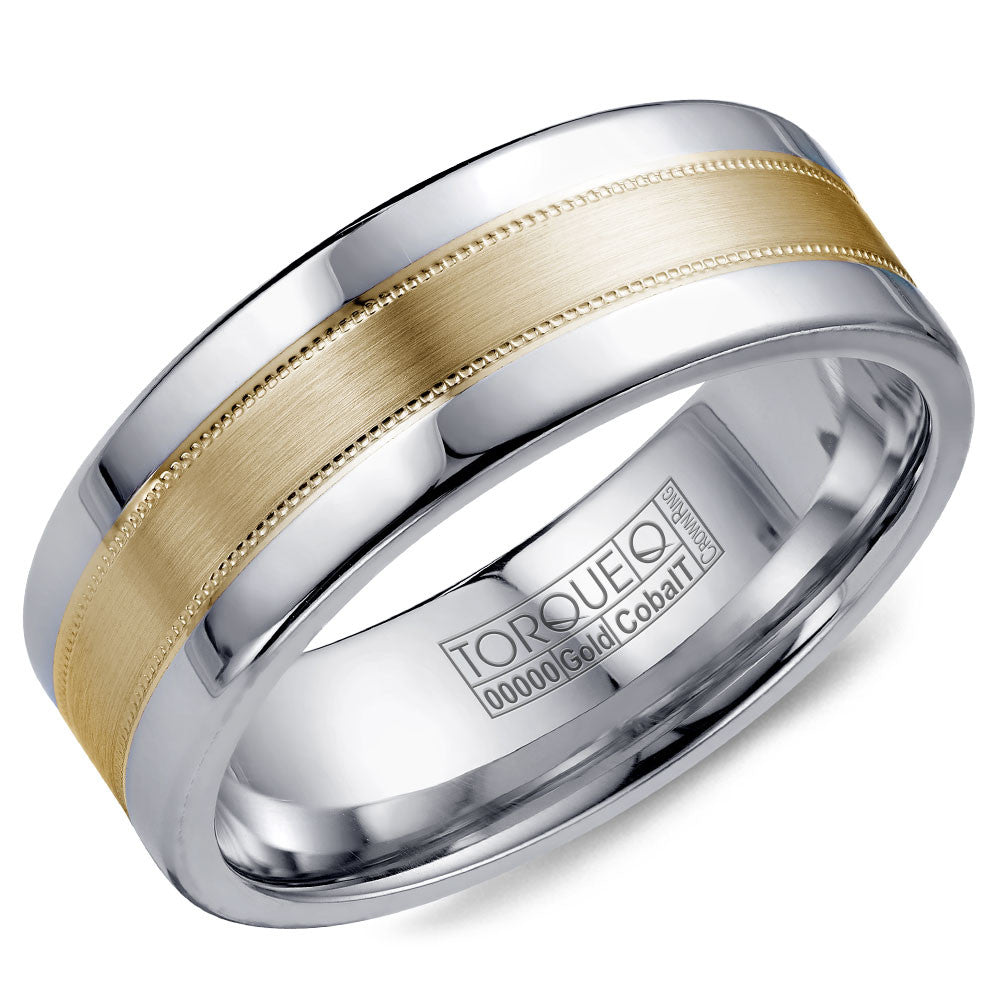 Torque Cobalt &amp; Gold Collection 7.5MM Wedding Band with Yellow Gold Center CW021MY75