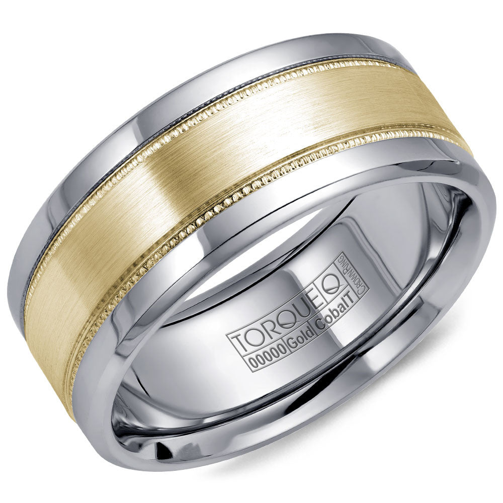 Torque Cobalt &amp; Gold Collection 9MM Wedding Band with Yellow Gold Center CW022MY9