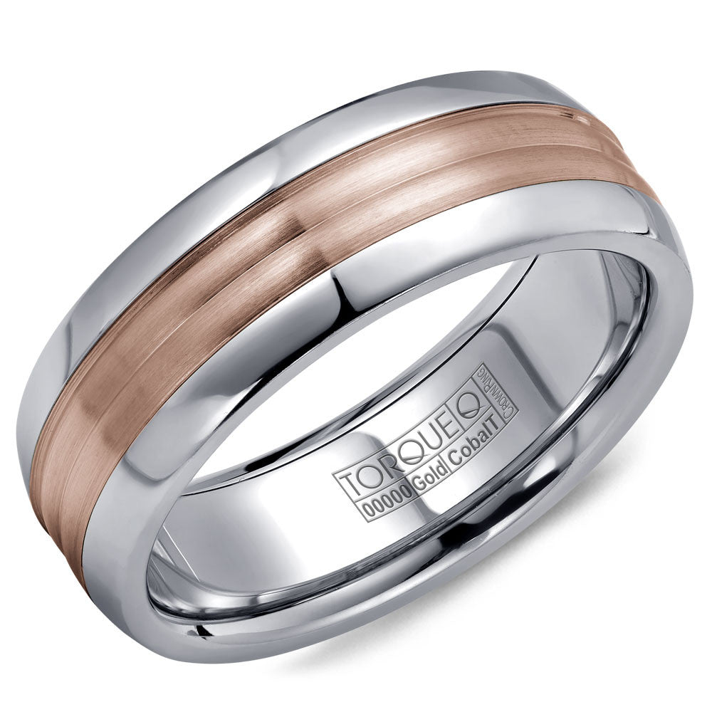 Torque Cobalt &amp; Gold Collection 7.5MM Wedding Band with Rose Gold Center CW024MR75