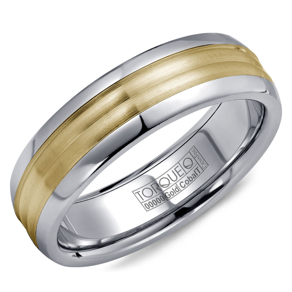 Torque Cobalt &amp; Gold Collection 7.5MM Wedding Band with Yellow Gold Center CW024MY75