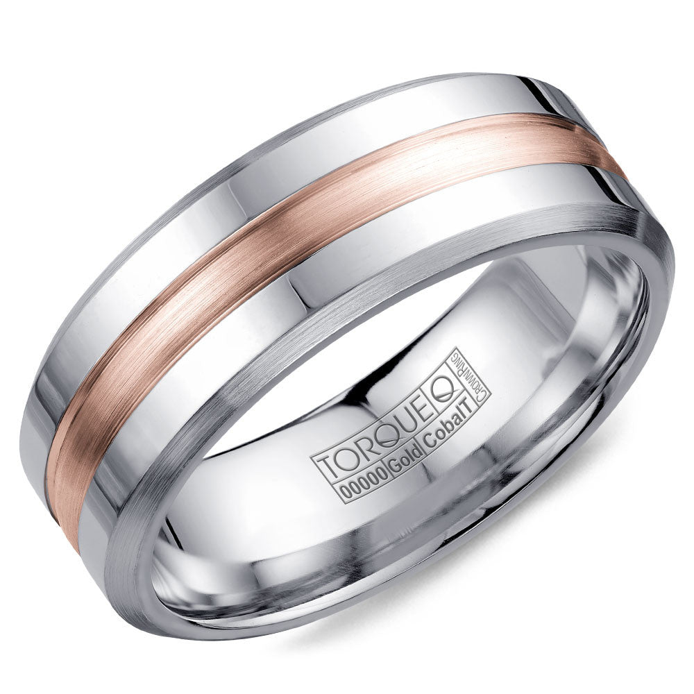 Torque Cobalt &amp; Gold Collection 7.5MM Wedding Band with Rose Gold Center CW030MR75