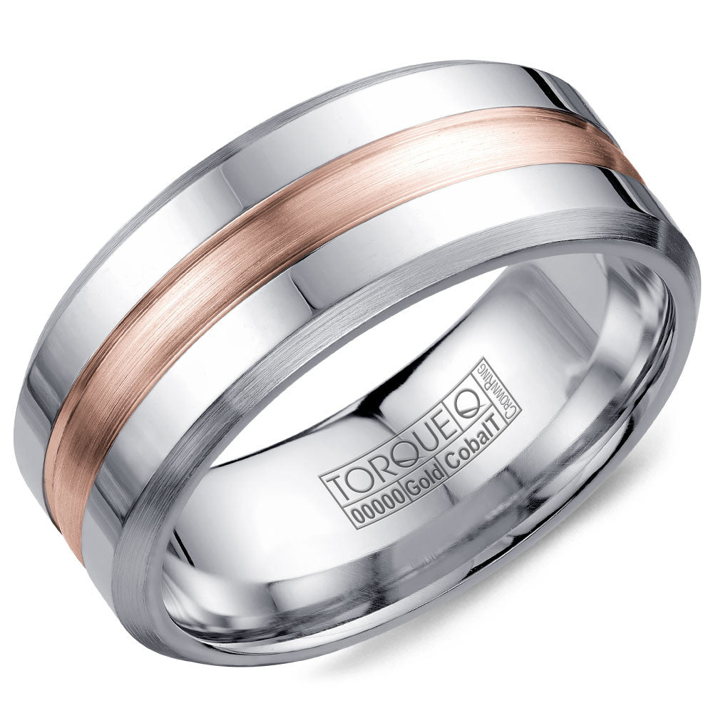 Torque Cobalt &amp; Gold Collection 9MM Wedding Band with Rose Gold Center CW030MR9