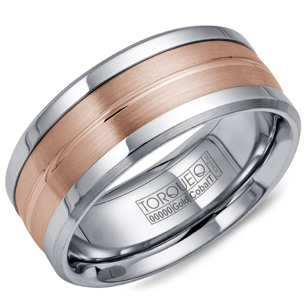 Torque Cobalt &amp; Gold Collection 9MM Wedding Band with Rose Gold Center CW031MR9