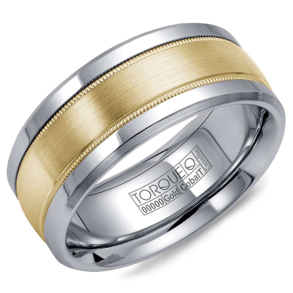 Torque Cobalt &amp; Gold Collection 9MM Wedding Band with Yellow Gold Center CW036MY9
