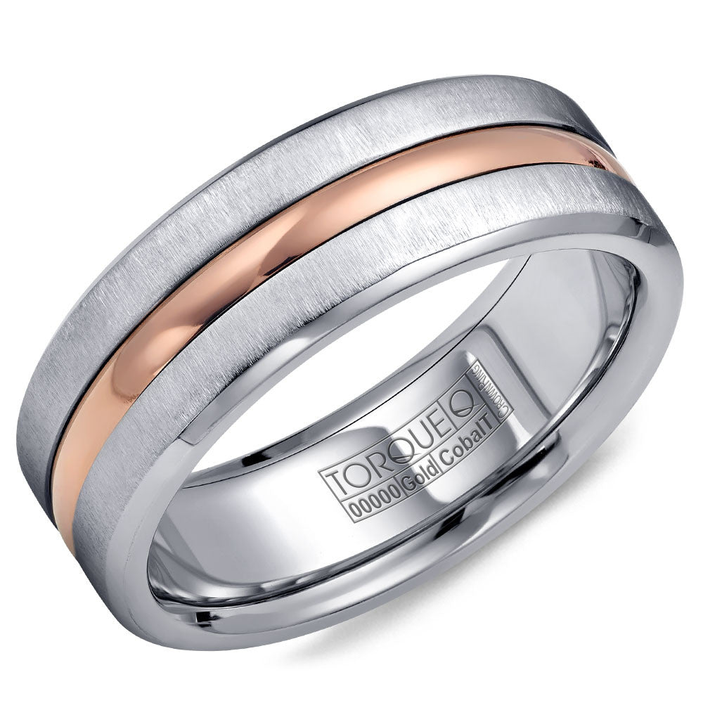 Torque Cobalt &amp; Gold Collection 7.5MM Wedding Band with Rose Gold Center CW037MR75