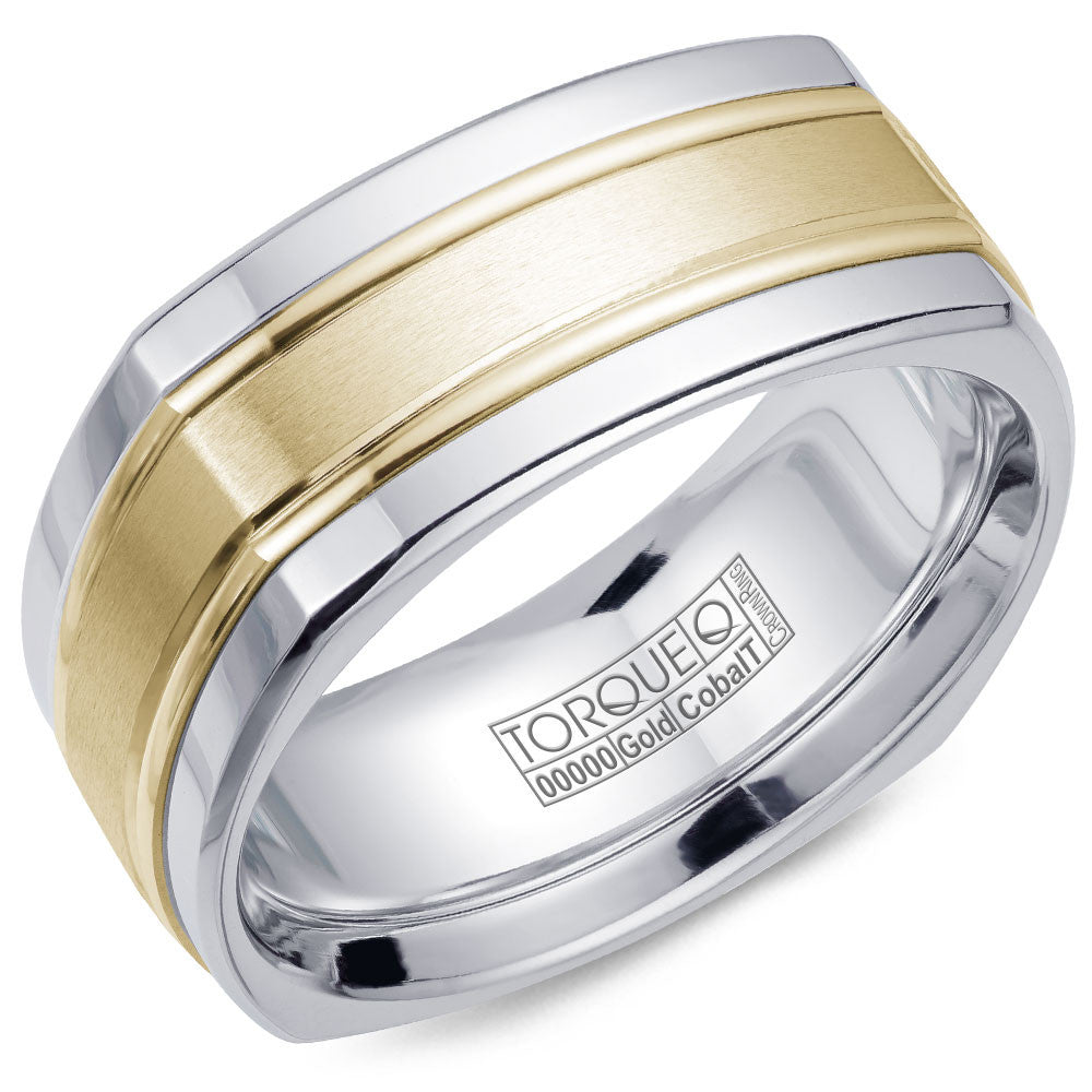 Torque Cobalt &amp; Gold Collection 9MM Wedding Band with Yellow Gold Center CW057MY9