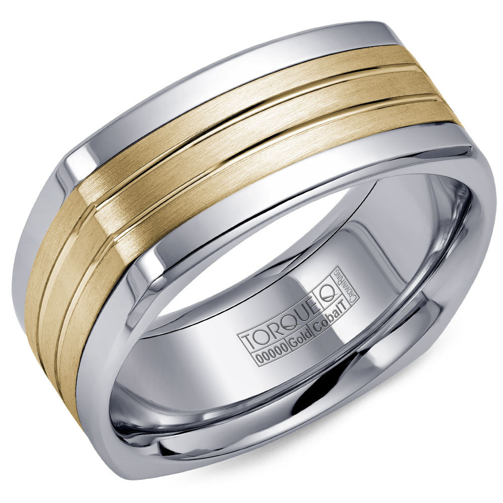 Torque Cobalt &amp; Gold Collection 9MM Wedding Band with Yellow Gold Center CW061MY9