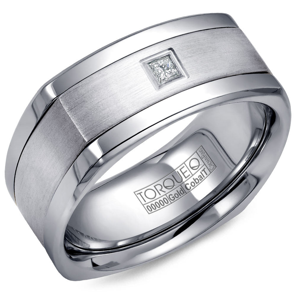 Torque Cobalt &amp; Gold Collection 9MM Wedding Band with White Gold Center &amp; 1 Princess Diamond CW065MW9