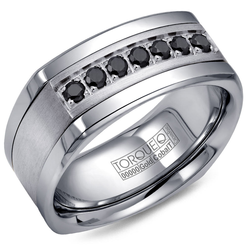 Torque Cobalt &amp; Gold Collection 9MM Wedding Band with White Gold Center &amp; 7 Black Diamonds CW079MW9