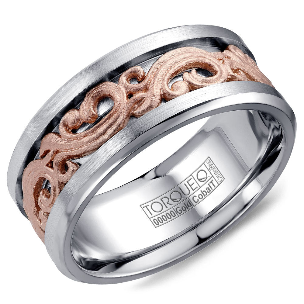 Torque Cobalt &amp; Gold Collection 9MM Wedding Band with Rose Gold Center CW081MR9