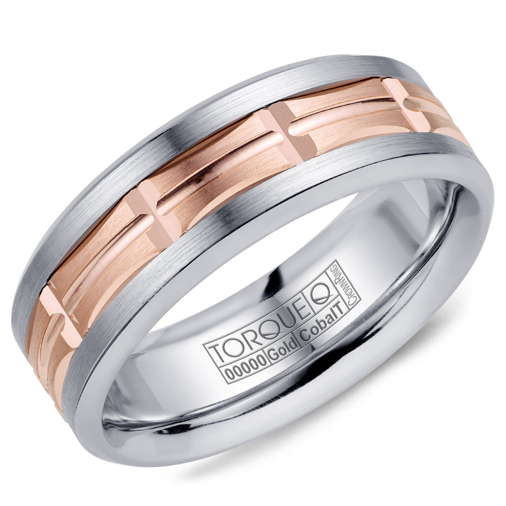 Torque Cobalt &amp; Gold Collection 7.5MM Wedding Band with Rose Gold Center CW100MR75