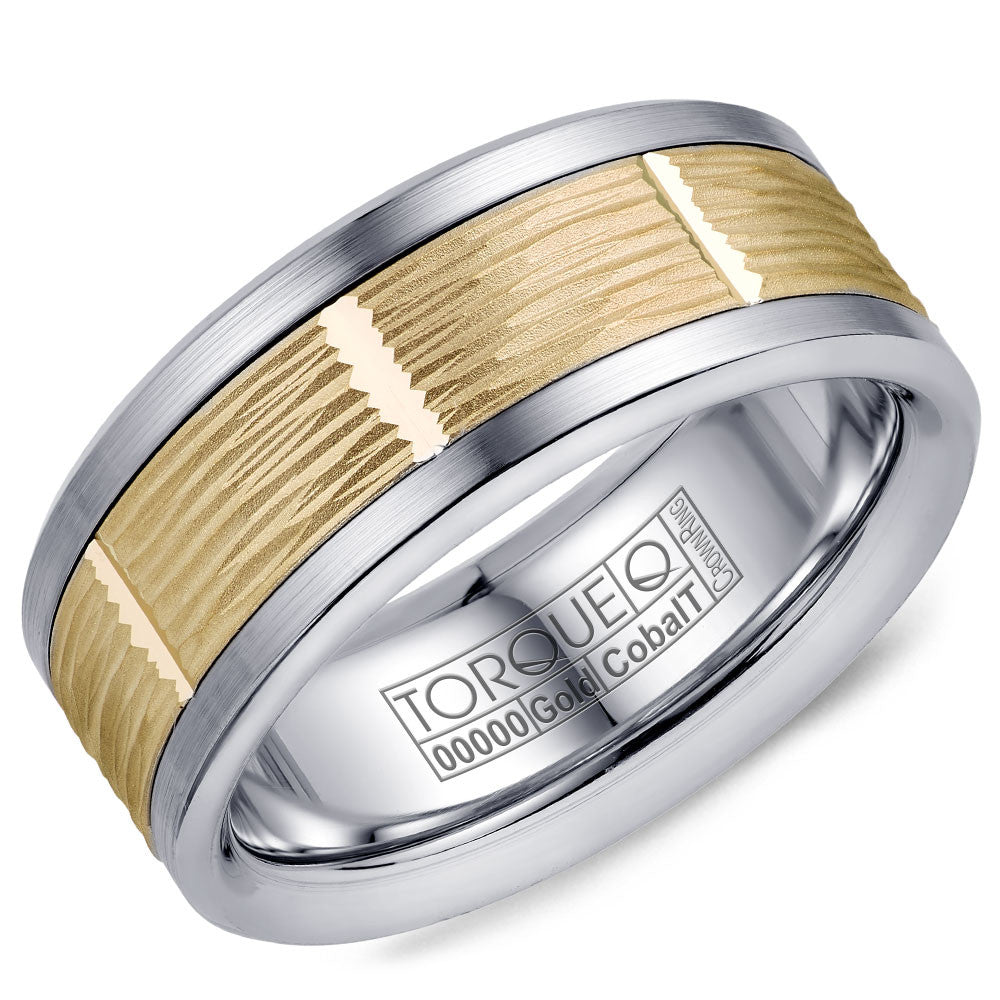 Torque Cobalt &amp; Gold Collection 9MM Wedding Band with Yellow Gold Center CW102MY9