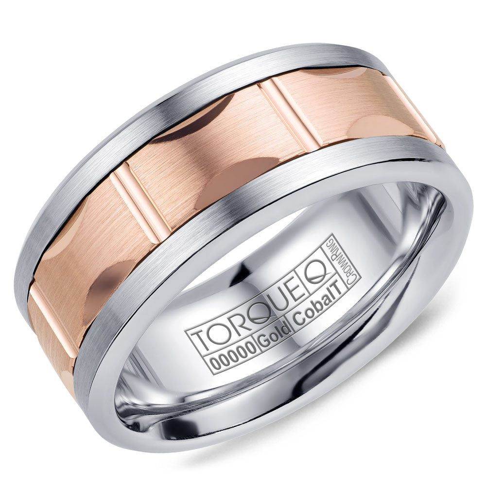Torque Cobalt &amp; Gold Collection 9MM Wedding Band with Rose Gold Center CW103MR9