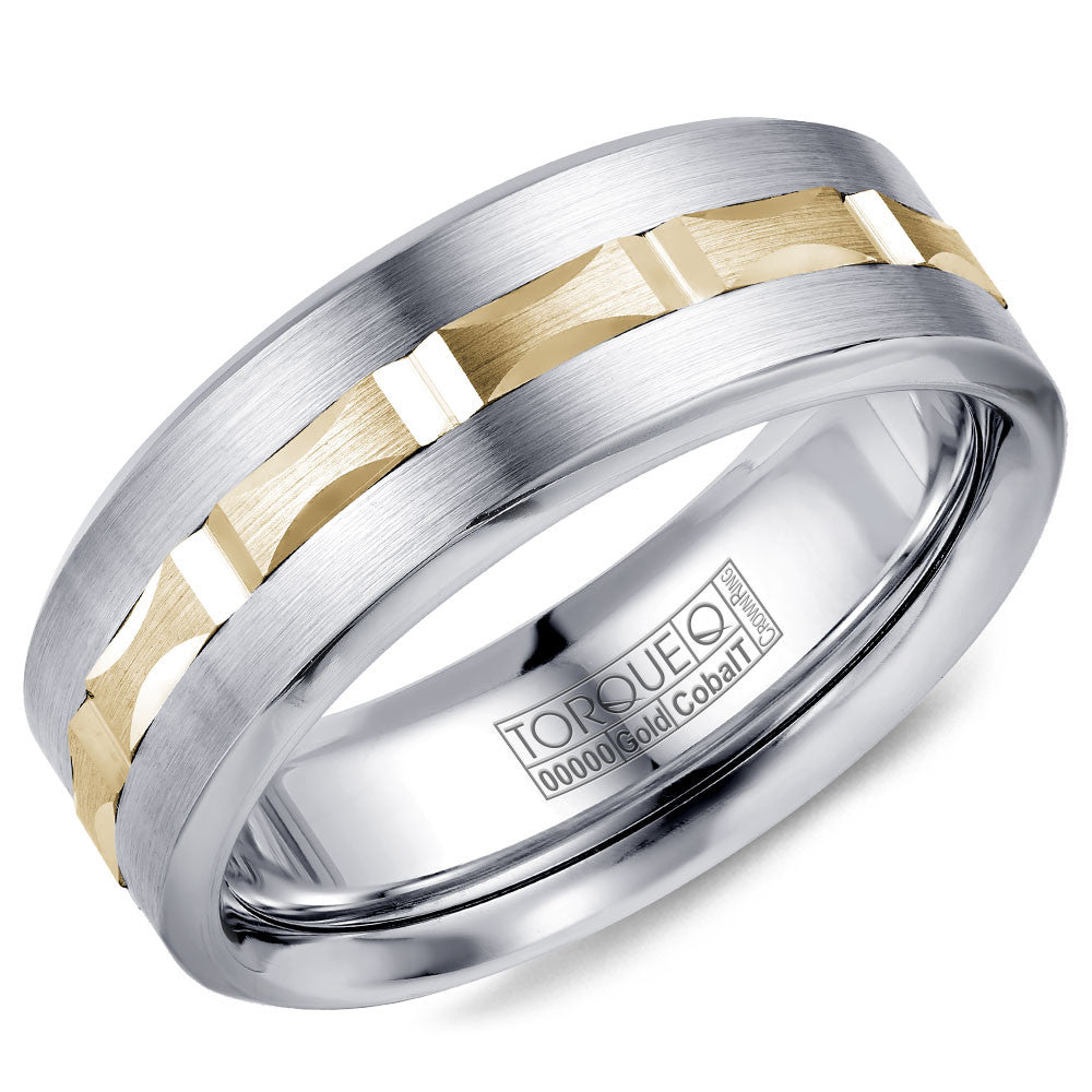 Torque Cobalt &amp; Gold Collection 7.5MM Wedding Band with Yellow Gold Center CW104MY75