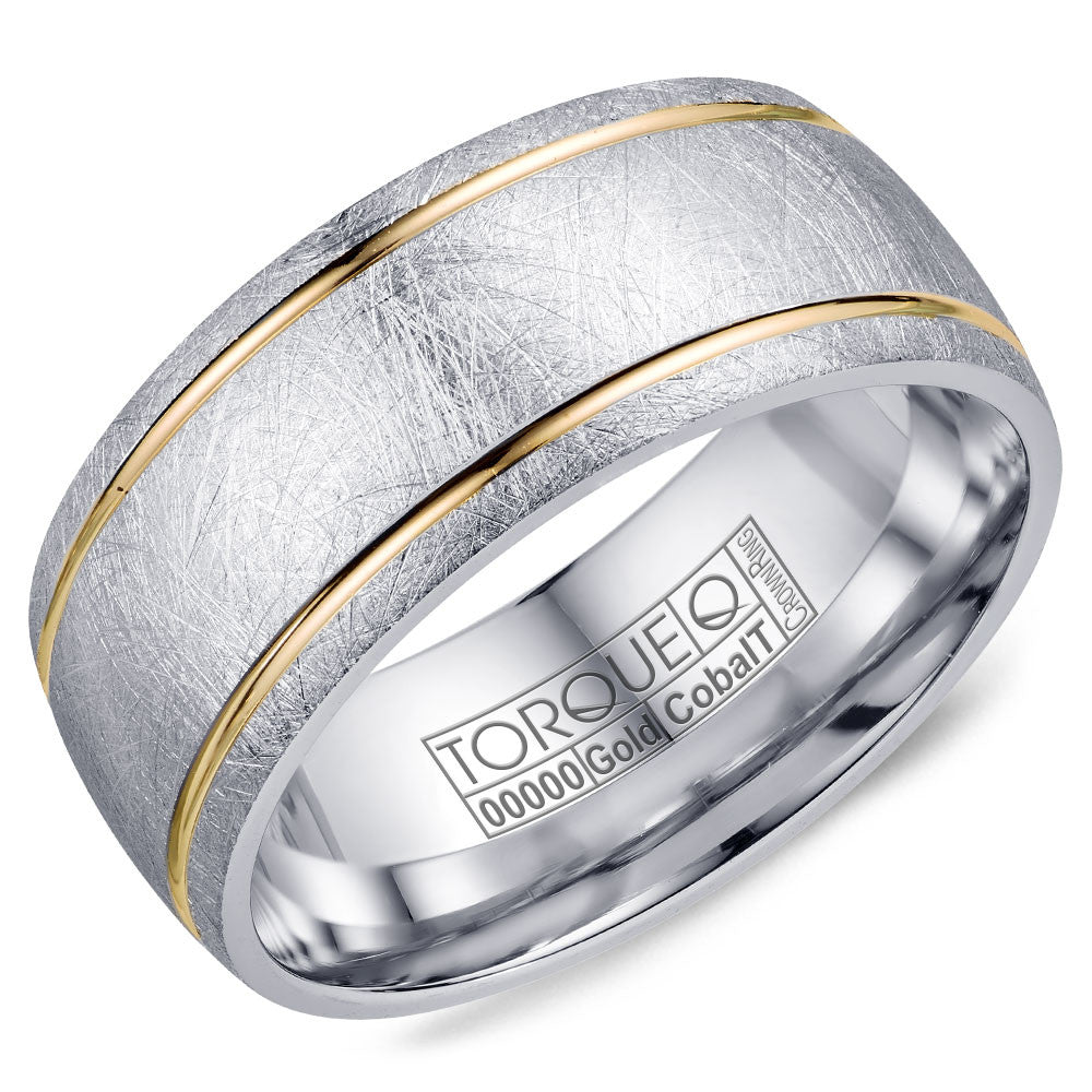 Torque Cobalt &amp; Gold Collection 9MM Wedding Band with Yellow Gold Center CW105MY9