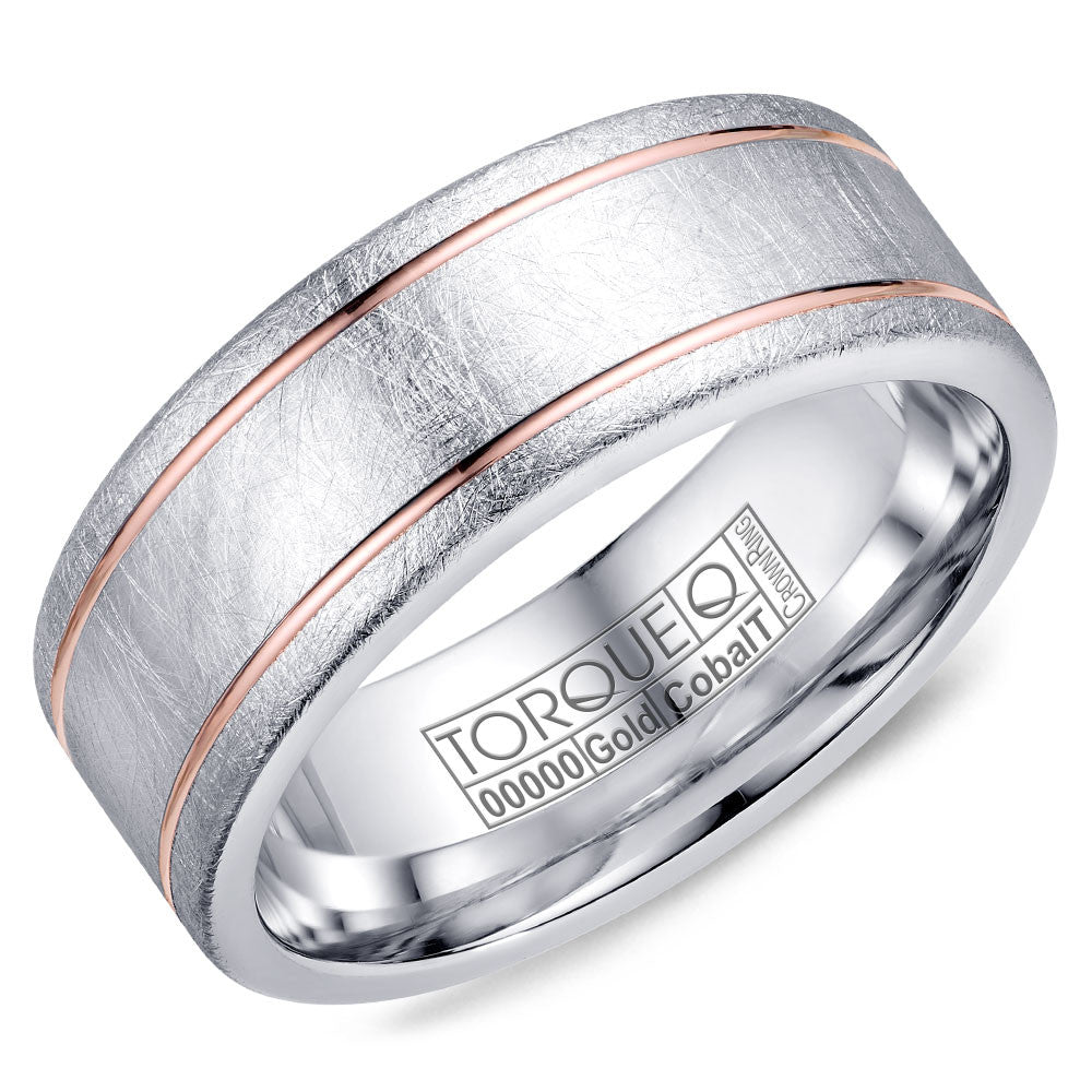 Torque Cobalt &amp; Gold Collection 8MM Wedding Band with Rose Gold Center CW106MR8