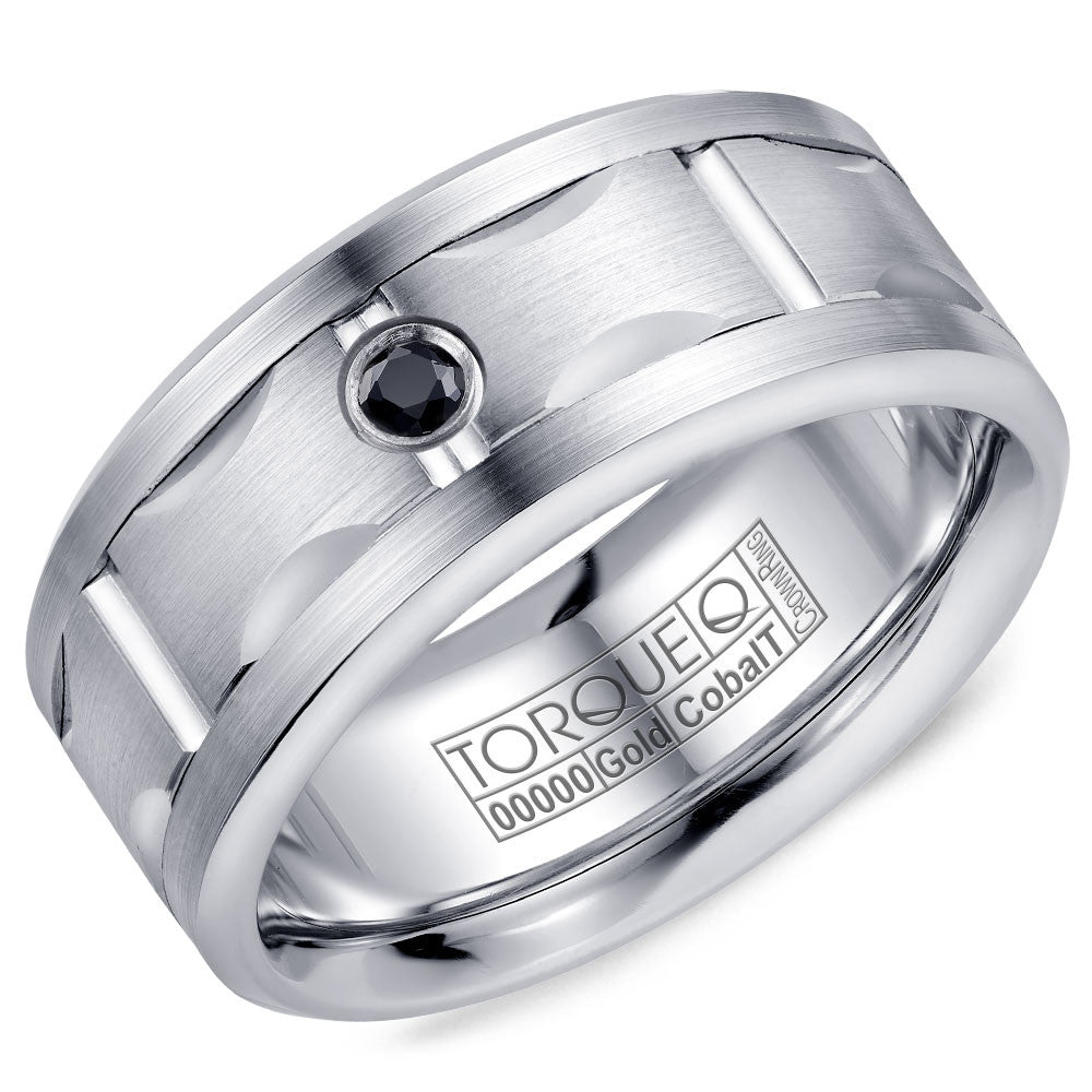 Torque Cobalt &amp; Gold Collection 9MM Wedding Band with White Gold Center &amp; 1 Black Diamond CW107MW9