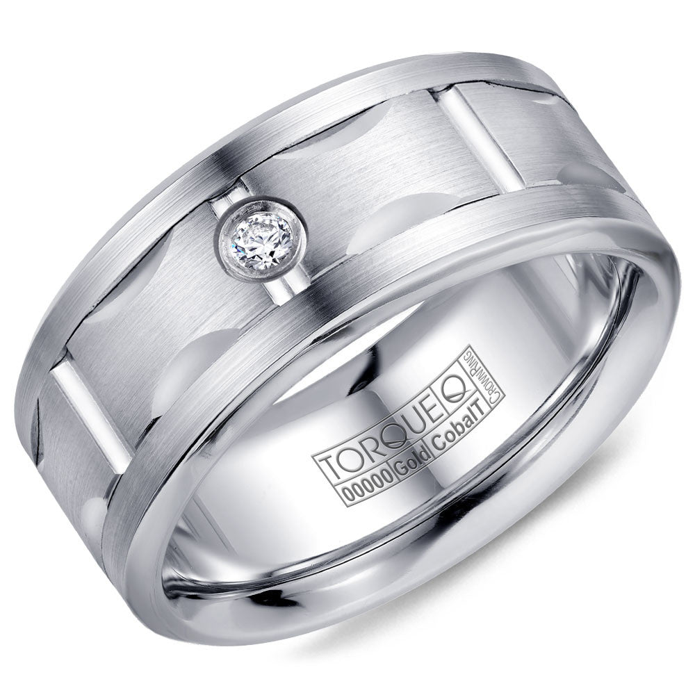 Torque Cobalt &amp; Gold Collection 9MM Wedding Band with White Gold Center &amp; 1 Diamond CW108MW9
