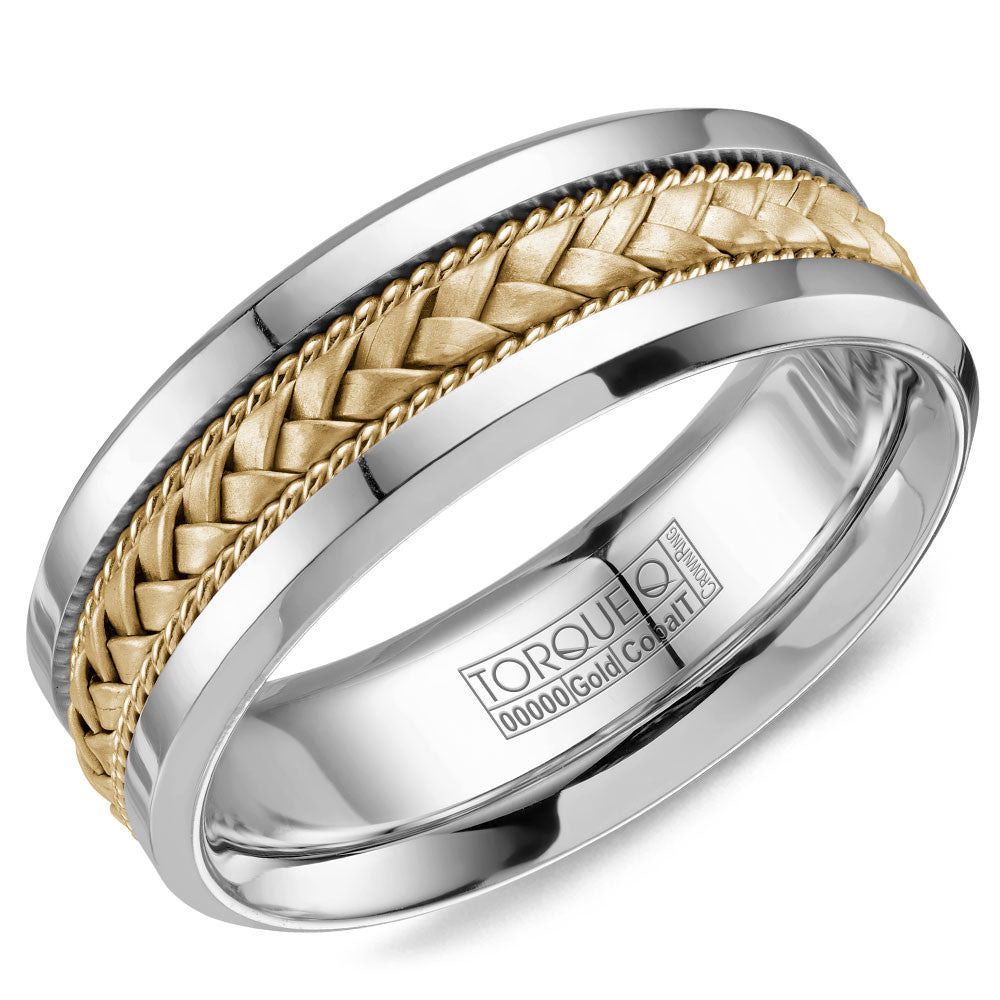 Torque Cobalt &amp; Gold Collection 7.5MM Wedding Band with Yellow Gold Center CW110MY75