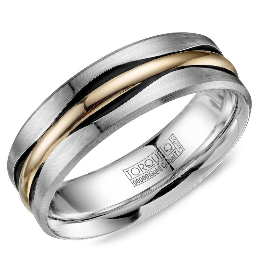 Torque Cobalt &amp; Gold Collection 7.5MM Wedding Band with Yellow Gold Center CW112MY75