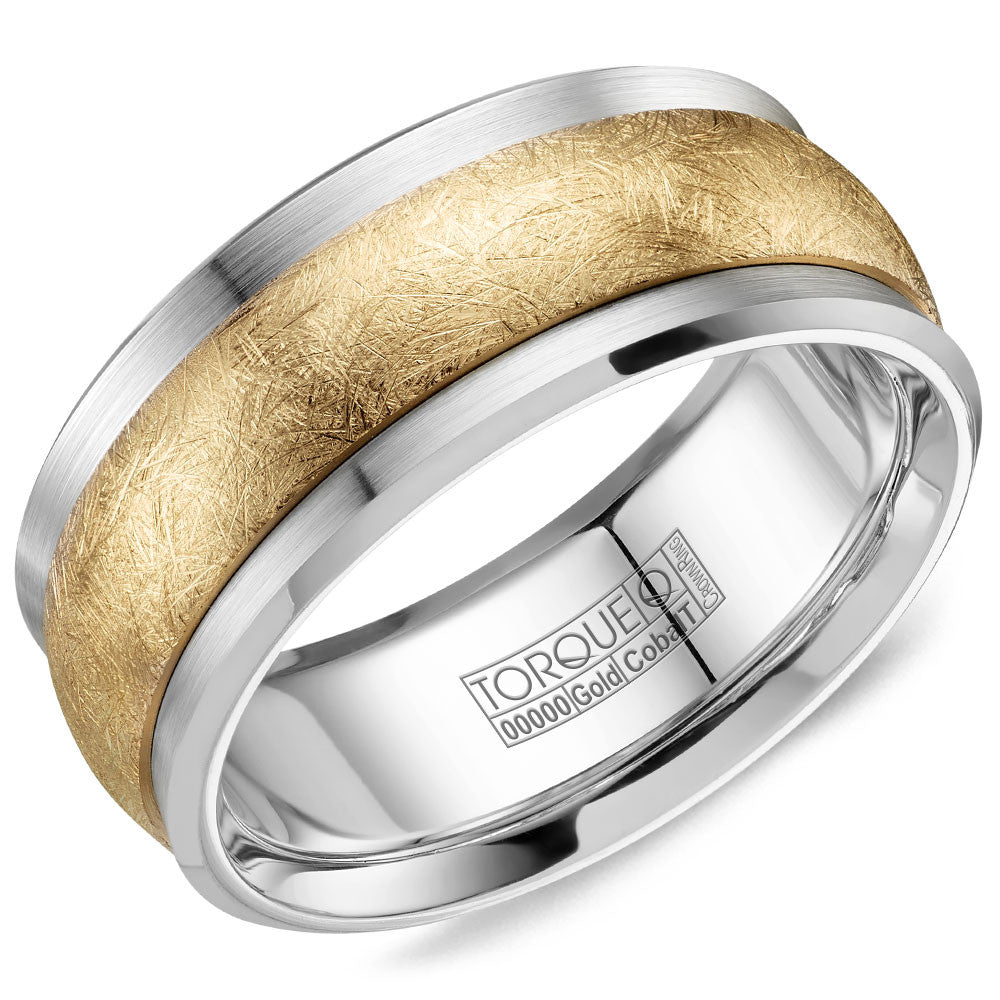 Torque Cobalt &amp; Gold Collection 9MM Wedding Band with Yellow Gold Center CW115MY9