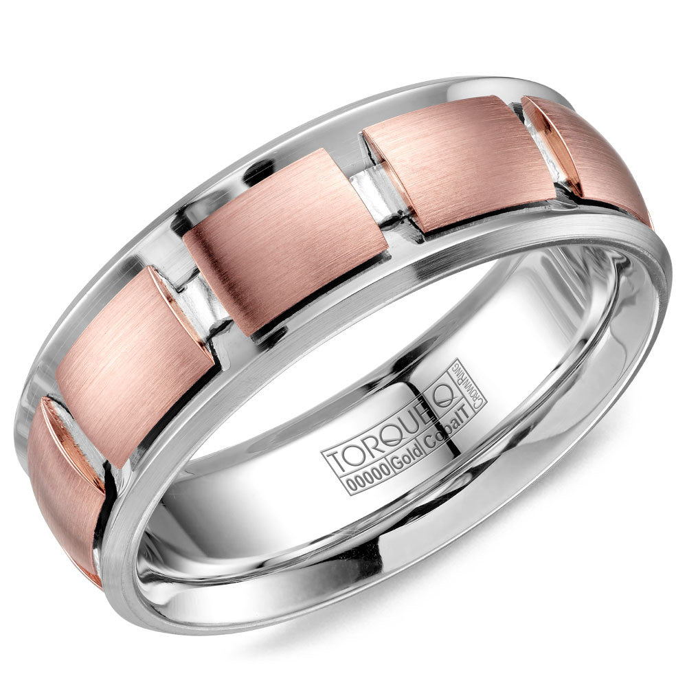 Torque Cobalt &amp; Gold Collection 7.5MM Wedding Band with Rose Gold Center CW116MR75