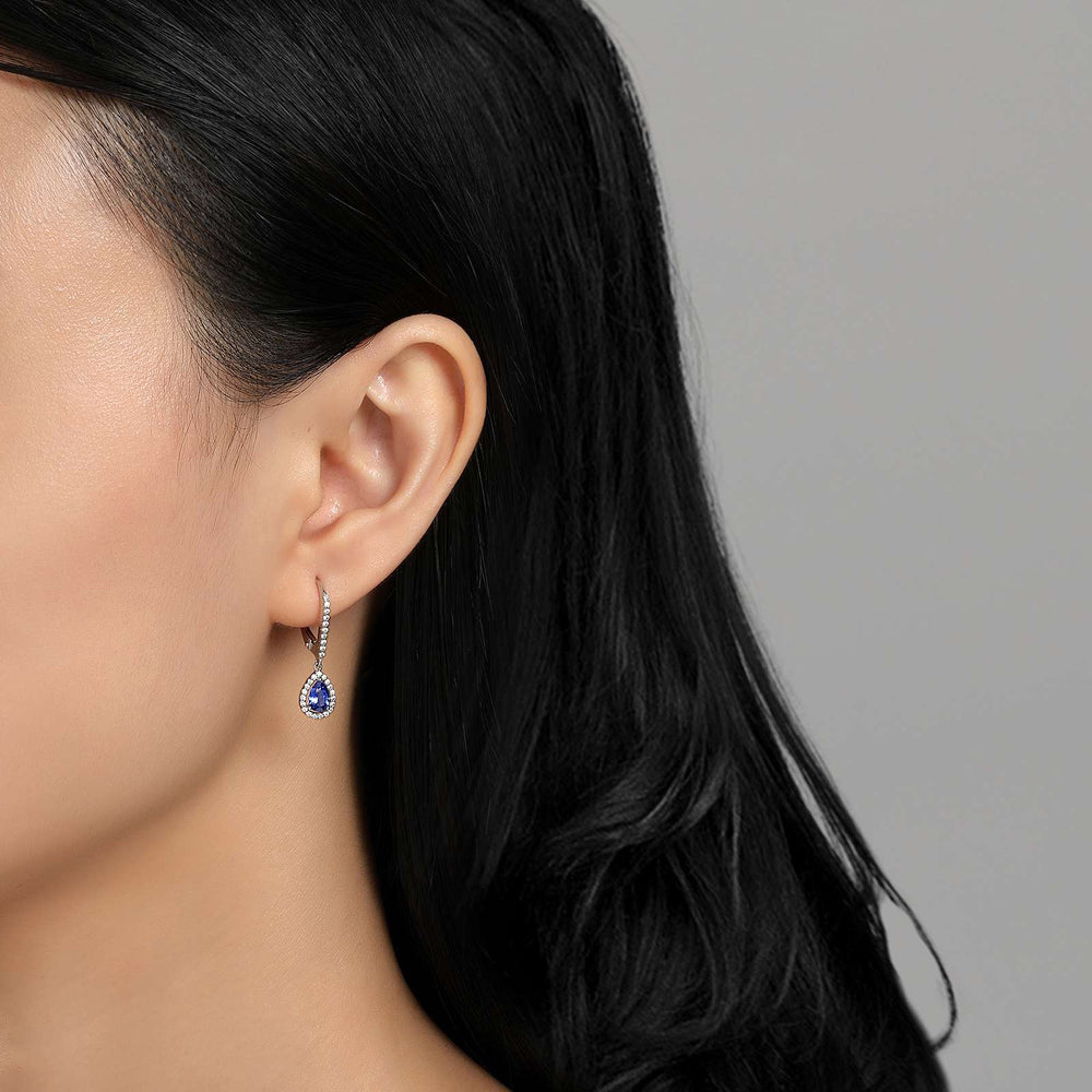 Lafonn Simulated Diamond & Tanzanite Leverback Halo Drop Earrings E0388CTP