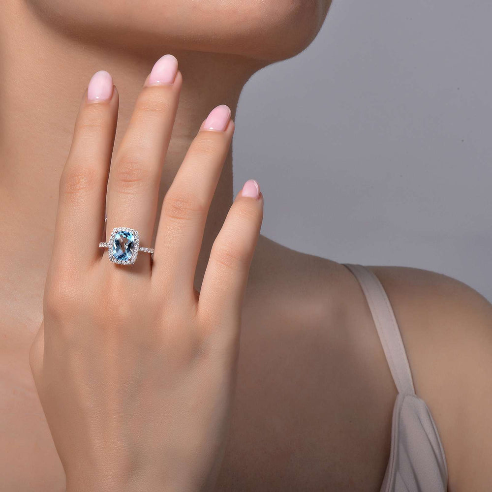 Lafonn Simulated Diamond & Genuine Blue Topaz Halo Ring GR002BTP