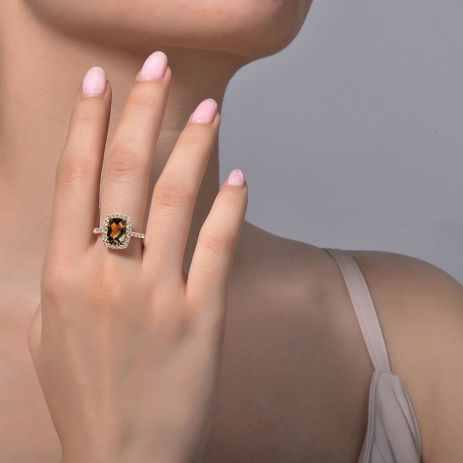 Lafonn Simulated Diamond & Genuine Smokey Quartz Halo Ring GR002SMG05