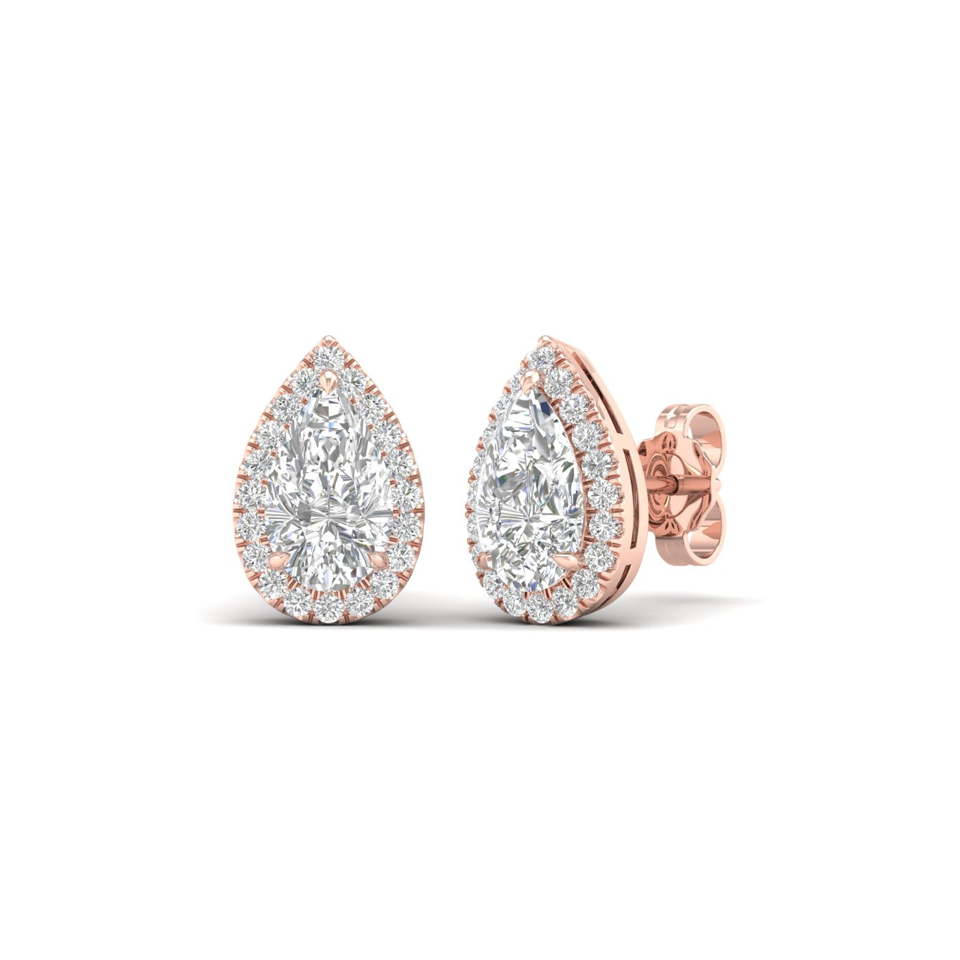 2.25 Carat Pear Lab Grown Diamond 14K Gold Halo Stud Earrings