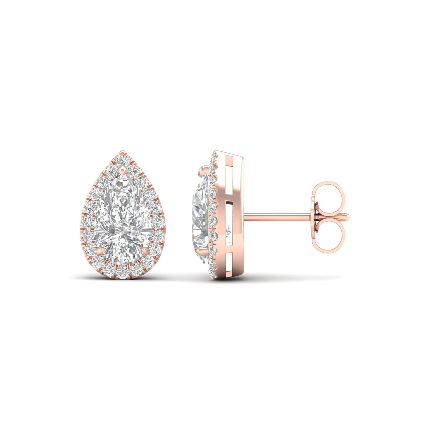 2.25 Carat Pear Lab Grown Diamond 14K Gold Halo Stud Earrings