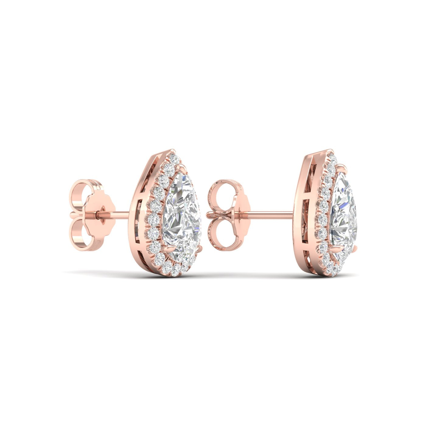 2.25 Carat Pear Lab Grown Diamond 14K Gold Halo Stud Earrings