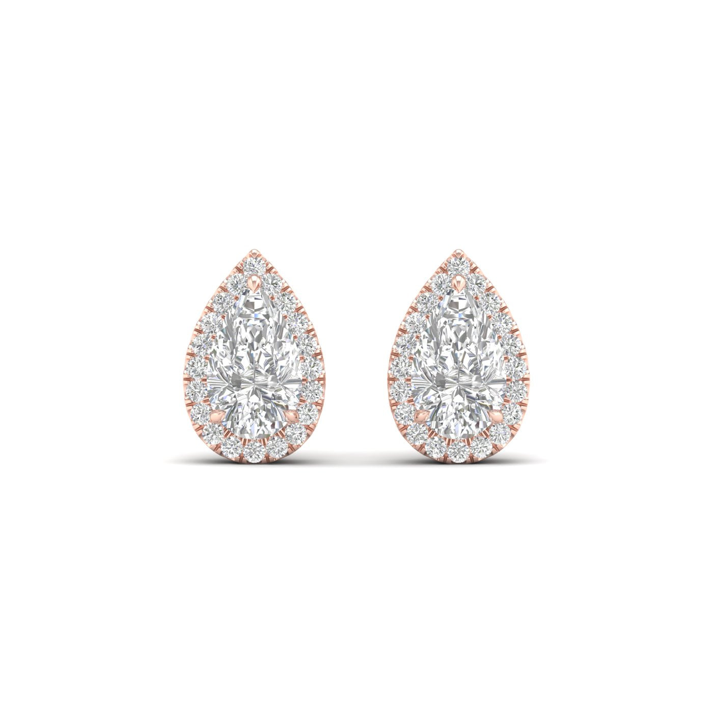 2.25 Carat Pear Lab Grown Diamond 14K Gold Halo Stud Earrings