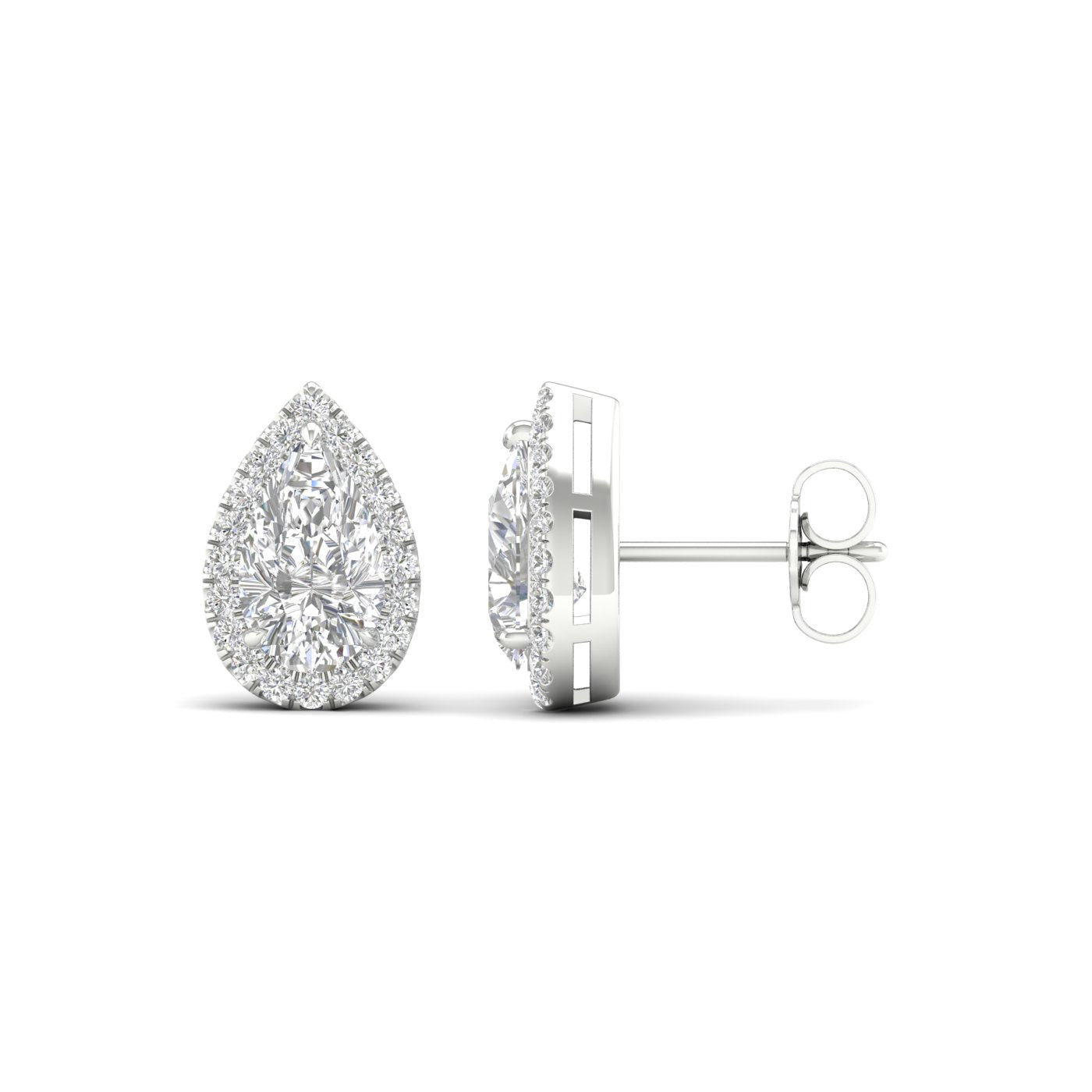 2.25 Carat Pear Lab Grown Diamond 14K Gold Halo Stud Earrings